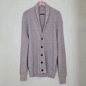 Zara Cardigan Men L Beige Marled Textured LS Shawl Collar Button Preppy Academia